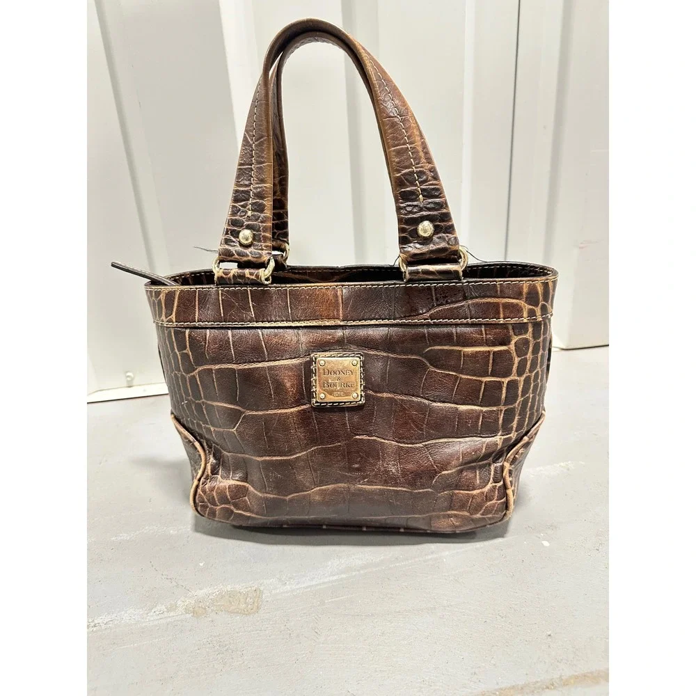 Dooney & Bourke Brown Croc Embossed Leather Small Satchel Bag J6277024
